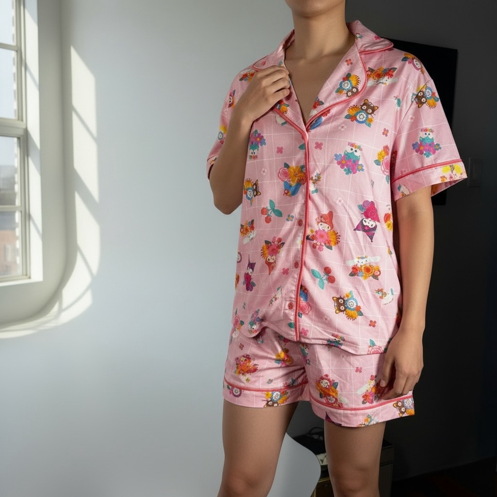 Size M Hello Kitty & Friends Floral Bioworld Pink 2 pc Shorts & Top Pajama Set